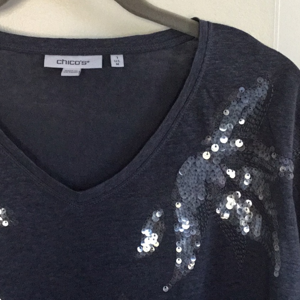 Chico's Linen Slate Sequin tshirt NWT, Sz 1